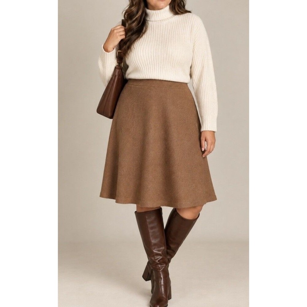 Liz Claiborne XXL 2XL Skirt Camel Brown Knit A-Line Pull On Knee Length Fall